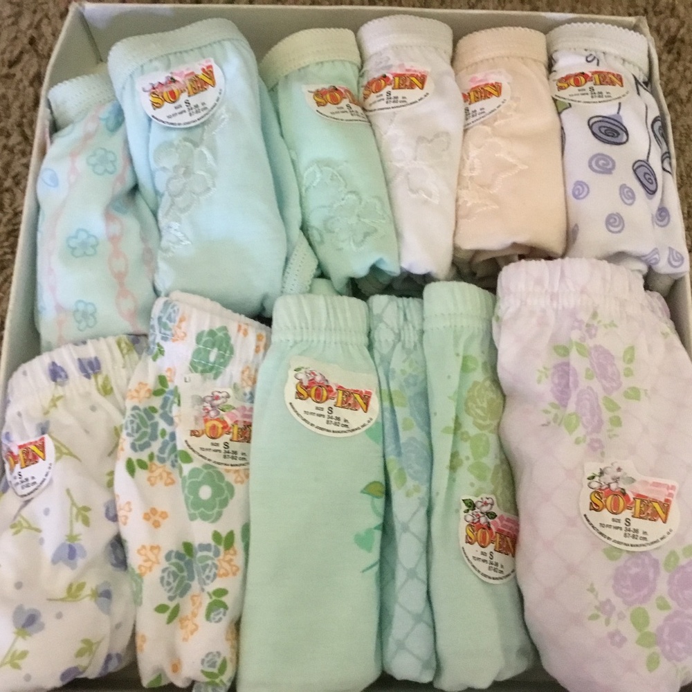 12 pieces SOEN Bikini Panties, size small , printed and embroidered